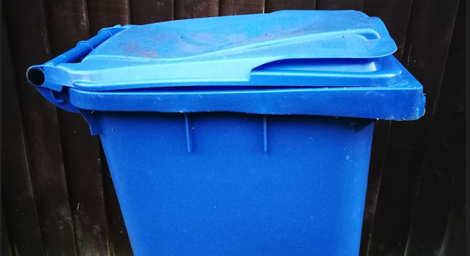 Blue recycling bin