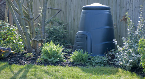 Compost bin in the garden.