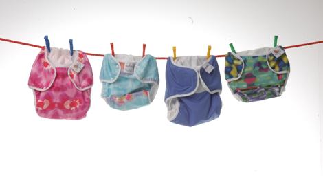 Cloth nappies hanging on a line.