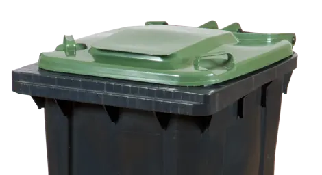 Top of green-lidded recycling bin