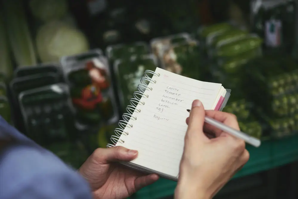 Notepad with a shopping list written on 