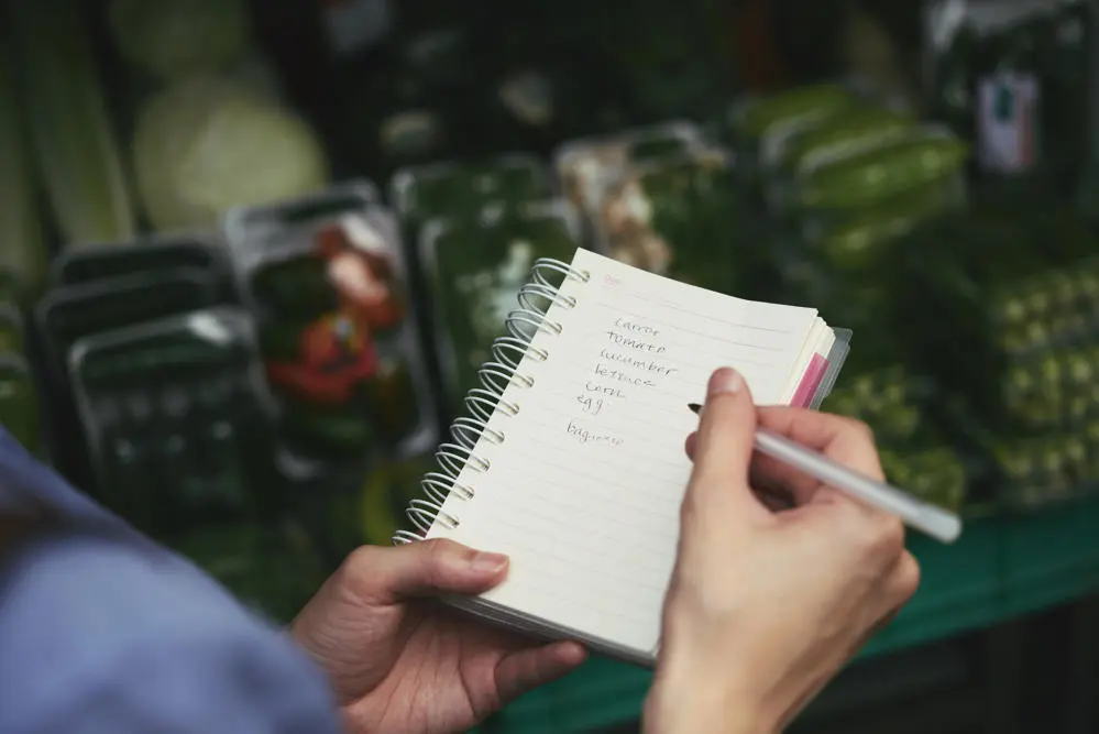 Notepad with a shopping list written on